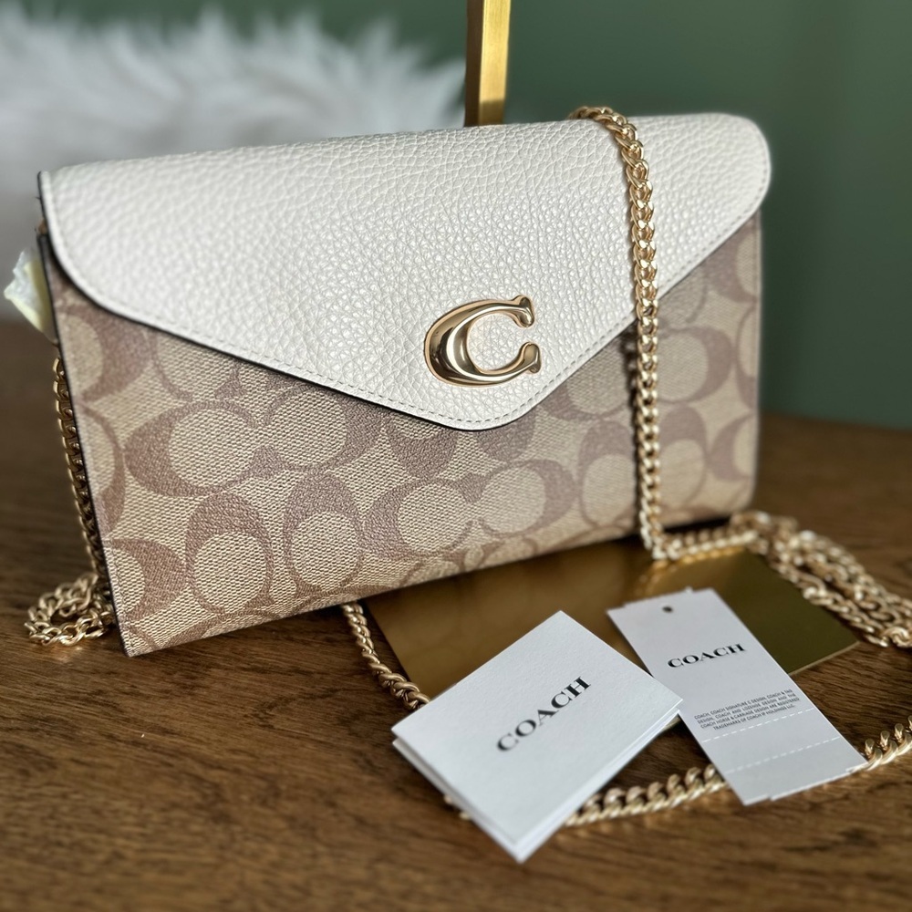 NWT! NEW! Coach Signature Tammi 2-way Clutch Chain Crossbody Brown Cream Women